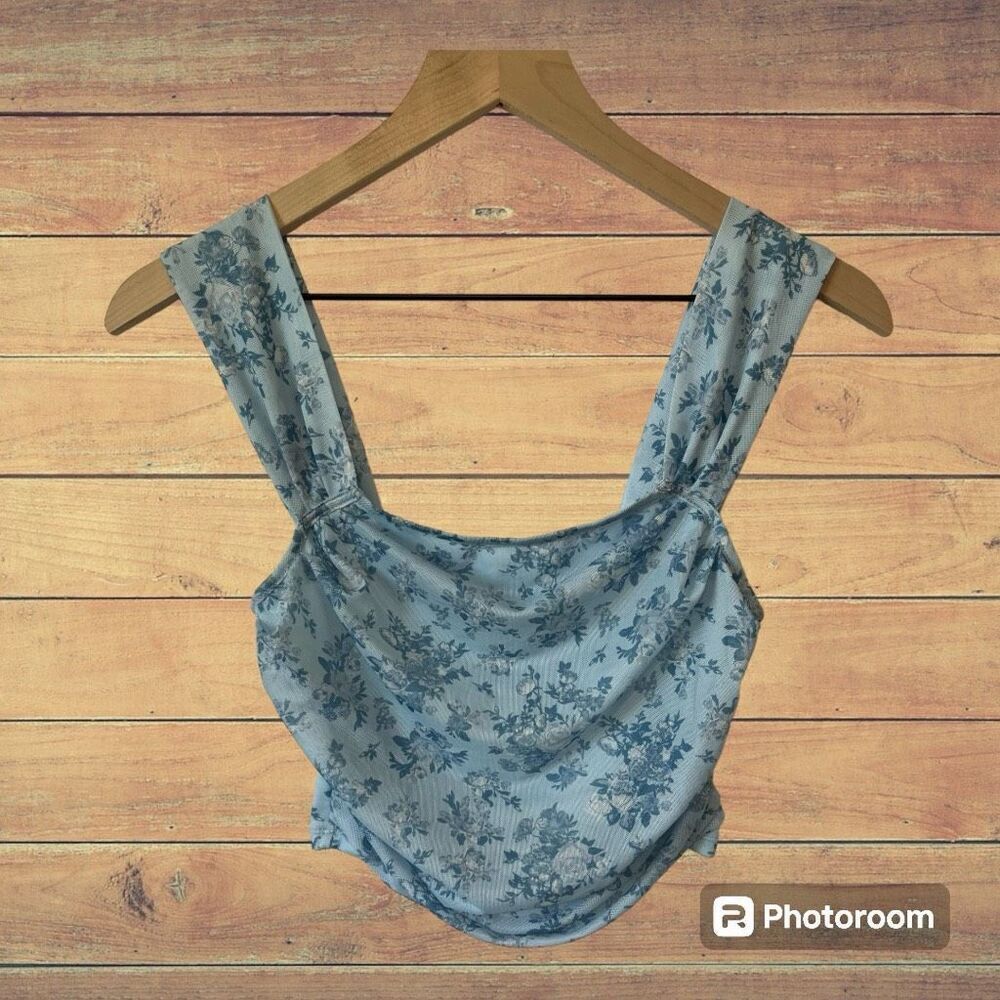 SHEIN Blue With Flowers Crop Top Sz M GUC